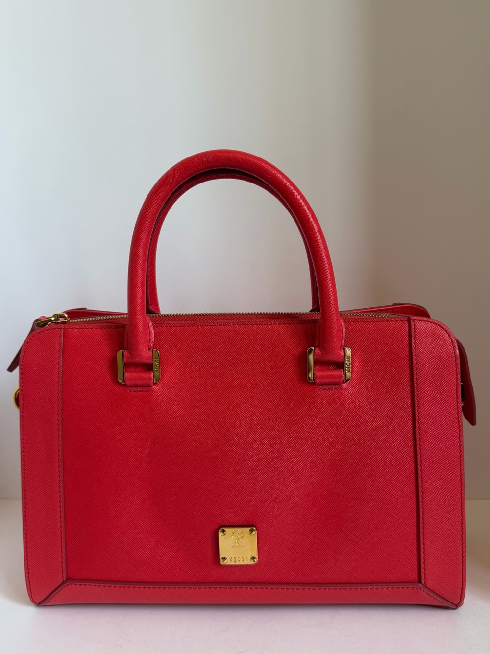 MCM Red Saffiano Leather Satchel - Brand Unknown